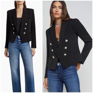 NWT L'AGENCE Brooke Double-Breasted Blazer in Black Rhinestone SZ US 12